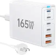 USB C Charging Station 165W, USB C Desktop Charger GaN 6 Port Fast Travel Wall Charger Adapter Compatible with MacBook Pro/Air/iPhone 12/13/14/15/16 Series/Samsung Galaxy S22/S23/S24/Laptop(White)