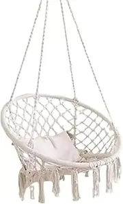 Hammock Chair Swing – Indoor Outdoor Hanging Bed, Garden Relaxation, Boho Style, Durable Cotton Rope, Comfortable Lounge Seat, Lightweight & Sturdy