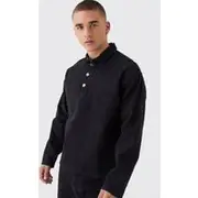 Mens Washed Black Oversized Long Sleeve 1/4 Neck Denim Shirt