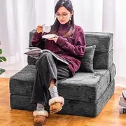 Cvortll Folding Sofa Bed, Convertible Sleeper Chair with Pillow, High Density Memory Foam Fold Out Couch, Foldable Mattress Futon Sofa for Living Room/Dorm/Guest Use/Apartment/Home Office