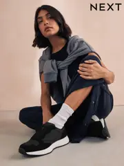 Black Forever Comfort® Suede Stitch Detail Chunky Trainers (B30812) | $39