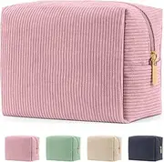 MAGEFY Makeup Bag for Women Small Cosmetic Bag for Purse Corduroy Makeup Pouch Travel Makeup Bag with Metal Zipper Make Up Bag for Travelling (Pink)
