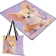Outdoor Blankets Sand Resistant Park Waterproof Blanket for Baby Picnic Items Chibi Animal Dog 60x80in