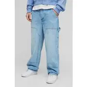 Mens Light Blue Relaxed Rigid Paint Splatter Carpenter Denim Jeans