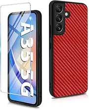 Mobile Phone Case for Samsung Galaxy A35 Case 5G with Galaxy A35 Screen Protector, Ultra Thin Slim PU + PC + TPU Carbon Fibre Texture Mobile Phone Case Cover Shockproof Protective Case for Samsung A35