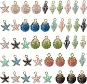 Modixun 45Pcs Enamel Metal Charms Pendants, Ocean Beach Charms Sea Animals Charms Pendants, Starfish Seashell Conch Charms for Bracelet Necklace, Style B