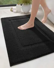 Bathroom Rug Mat - Ultra Absorbent, Soft, Washable Non-Slip Bath Mat for Floor, Tub, Shower - 32x20 Black