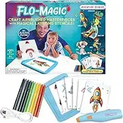Flo-Magic Adventure Airbrush Marker Stencil Art Set | Washable Non-Toxic Rechargeable Craft Kit | Rocket Race Car Dinosaur Bike Puppy; for Kids Age 5 6 7 8 9 10