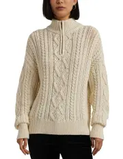 [Lauren Ralph Lauren] Aran Knit Cotton Quarter Zip Pullover in Natural