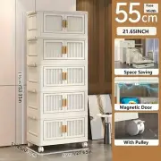 5 Tier Plastic Storage Boxes with Doors & Wheels Folding Storage Cabinet Shelf