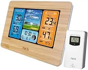 FJ3373 Multifunction Digital Weather Station Alarm ClockWeather Forecast Barometer Thermometer Hygrometer with Wirel Sensor USB Power Wood