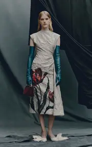 [Erdem] Flower-Printed Draped Midi Dress