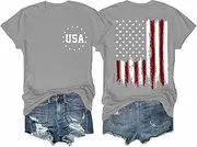[SODSHY] Women's 4th of July Outfits USA Shirt Memorial Day Red White and Blue Patriotic Shirts American Flag Graphic Tops, Tee-grey-1, Medium