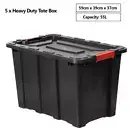 5x 55L Heavy Duty Plastic Storage Box Crate Tote Box Organiser Bin Tub Container