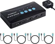 TCNEWCL KVM Switch 4 Port, HDMI KVM Switcher 4Kx2K@30Hz for 4 Computers Sharing 1 HD Monitor and 3 USB Devices Keyboard Mouse Printer,Including 4*KVM Cables &1* Wire Desktop Controller