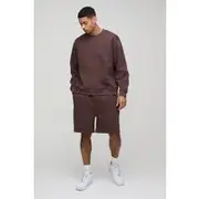Mens Chocolate 330gsm Oversized Sweatshirt Drop Crotch Short Tracksuit