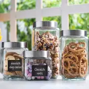 4pc Square Glass Cookie Jars with Airtight Lids + Marker & Labels, Canister S...