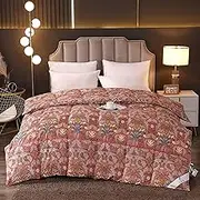 Printed Goose Down Comforters, Lightweight Warmth Fluffy Down Duvet Insert Winter Thick Bed Comforter with Down-Proof Fabric, Printed Flowers Down Comforter for Sleepers,Red,180x220CM/71 x87