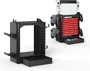 J&TOP Multifunctional Game Disk Storage Tower Holder Compatible with Nintendo Switch/OLED Console and Switch Pro Controllers