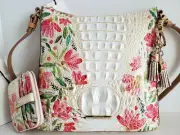 Brahmin Katie Crossbody Croc/Floral Salinger Leather + Wallet + Tassel NWT