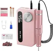 Professional Electric Nail Drill File,Cordless Portable Nail Drill 45000 RPM, Rechargeable Machine for Acrylic Nails Gel Polishing,Nail Kit for Manicure Salon Home（Pink） ﻿ ﻿
