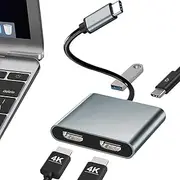 USB C to Dual HDMI Adapter, Support Dual 4K@60Hz, 4-in-1 USB Type C to Dual Monitors, Multiport Adapter for MacBook Pro/Air, Surface, Dell, LenovoYoga, Chromebook and More