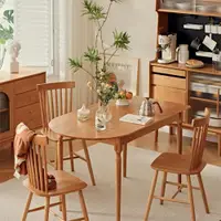 在飛比找ETMall東森購物網優惠-中古實木餐桌橢圓形北歐復古小戶型家用可靠墻櫻桃木飯桌島臺桌子