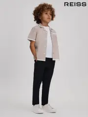 Reiss Stone/White Vitan 9-13 yrs Linen Contrast Cuban Collar Shirt (392032) | $80