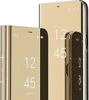 [YBROY] Case for Samsung Galaxy M14 5G, Mirror Plating Flip Case with Sleep/Wake Function, Folding Bracket, Intelligent Phone Case for Samsung Galaxy M14 5G Cover.(Gold)