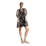 ASOS Design Floral Dress Patchwork Mini Flutter Sleeves SZ 10