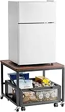 VEVOR Mini Fridge Stand Fridge Holder with 90 kg Load Capacity, Fridge Table with Movable Storage Trolley & Swivel Wheels, Drinks Fridge Stand for Coffee Bar, Home, Dark Brown