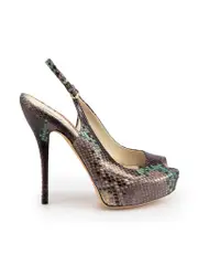 Snakeskin Platform Peep-Toe Heels
