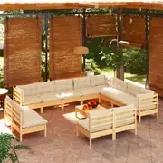 vidaXL 13 Piece Garden Lounge Set with Cream Cushions Solid Pinewood