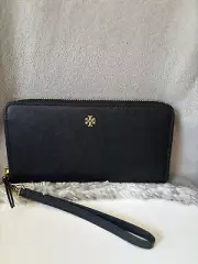 NEW TORY BURCH EMERSON BLACK CONTINENTAL ZIP WALLET.$195.00.100%AUTHENTIC NWT