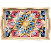 Diamond Art Wooden Tray DIY Serving Tray With Handles Diamond Painting Flower