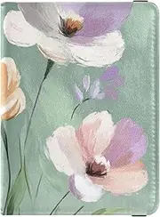 [Amooorous] Oil Painting Purple Flowers Leather decorative Passport Holders Vaccine Case Protector Cover Document Organizer Holder Accessories Lightweight, Oil painting Purple Flowers, 1 size