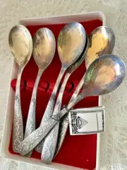 USSR Melchior Cupronickel Silver and GOLD Plated Tea Spoon Set 6 pieces Boxed