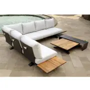 Venice Aluminium Corner Lounge with Built in Timber Side tables Charcoal