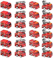 Conagel 24 Pcs Mini Pullback Fire Truck Toy Bulk Small Fire Trucks Toy Plastic Fire Engine Toy Trucks for Firefighter Birthday Party Supplies, 4 Styles