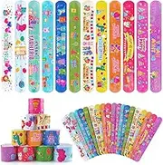 RICEDUO 36 Pcs Happy Birthday Slap Bracelets for Kids, 12 Styles Colorful Bulk Slap Wristbands - Birthday Snap Bracelets for Summer Party Favors Gift Exchange
