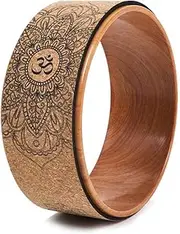 Cork Yoga Wheel for Yoga Poses and Backbends Inversions Wood-Effect and Mandala, Yoga Prop Wheel