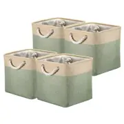 Storage Baskets Fabric Collapsible Cube Baskets, 4Pack, White/Green