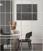 HD Frameless Glass Wall Mirror Tiles - 16 PCS, 12''x10'' for Modern Spaces