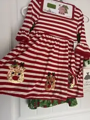 NEW Rare Editions Girls Size 2T "CHRISTMAS REINDEER & TREE" 2-Dresses 1-Bow NWT
