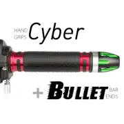 KiWAV Motorcycle Cyber Grips Red with Bullet Bar Ends Green/Silver