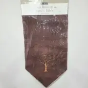 NWT Harman Cotton Brown Embroidered Table Runner 13"x54" Tree Cardinals