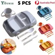 Younis 5PCS Kids Tableware Wheat Straw Feeding Dish Plate Bowl Cup Fork Reusable