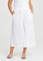 [TS] Taking Shape Palazzo Linen Bamboo Crop Pant Size 14 in White - Plus Size Women's Clothing White