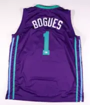 MUGGSY BOGUES SIGNED AUTOGRAPHED CHARLOTTE HORNETS PURPLE NBA JERSEY