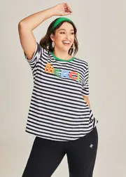 [Virtuelle] Taking Shape Cotton Stripe Merci T-shirt Size 20 in White / Navy - Plus Size Women's Clothing White / Navy